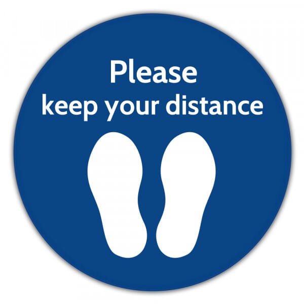 Please Keep your Distance Floor Marker - Blue Circle (1m+, 2m) (400x400mm)