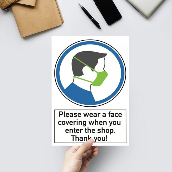 Safety Instruction Sticker (3 Pack) - Please wear a face covering when you enter the shop. Thank you