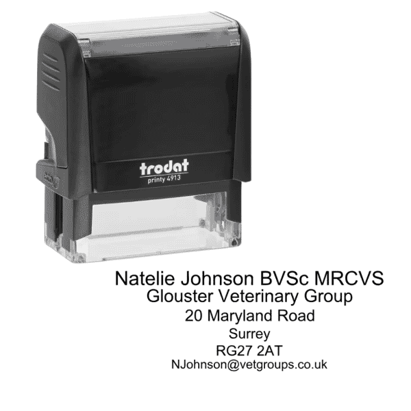 Custom Vet Practice Stamp – Full Address &amp; Contact Details (6 Lines)