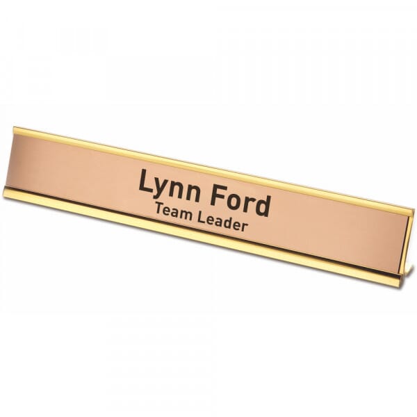 Customised Desk Plate With Holder (200x50mm) - Polished Brass Effect