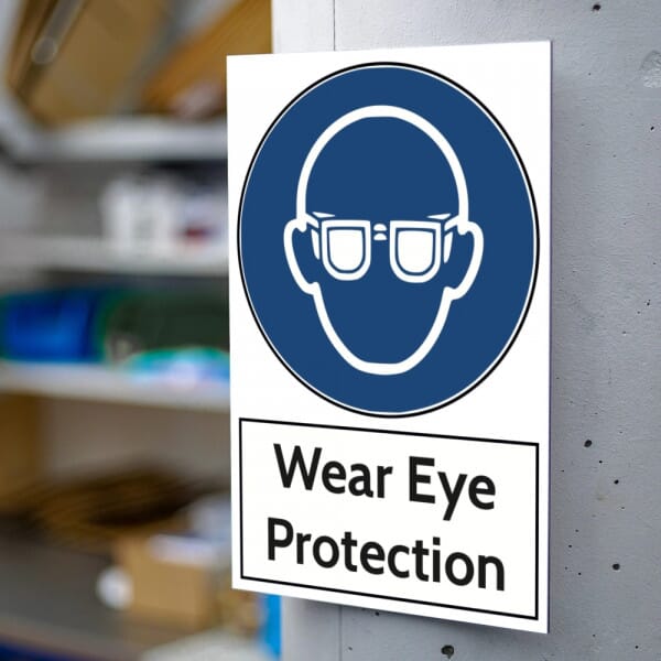 Aluminium Warning Sign - Wear Eye Protection (200x300mm)