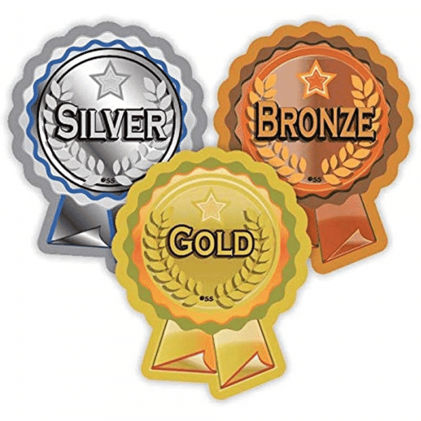 Rosettes Gold, Silver, Bronze | 120 Stickers | 35 x 45 mm